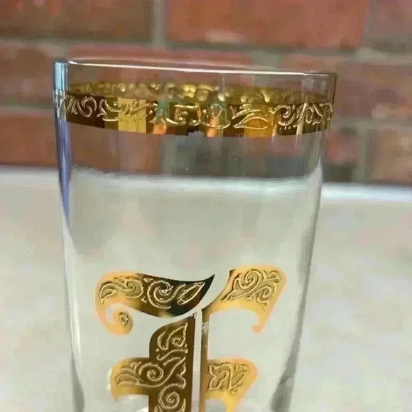 Hollywood Regency Barware Vintage Mid Century 60's Monogrammed F In Gold Tumbler - Picture 2 of 7